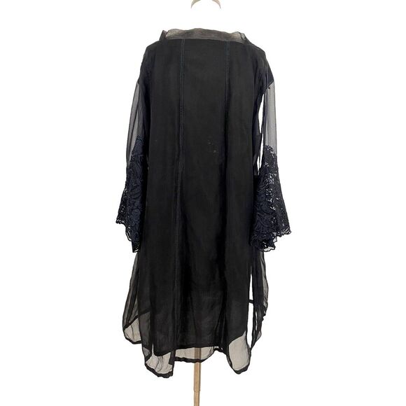 Agha Noor Silk Tunic Top Size L Black Embroidered V-Neck Whimsy Witchy Party - Picture 2 of 10